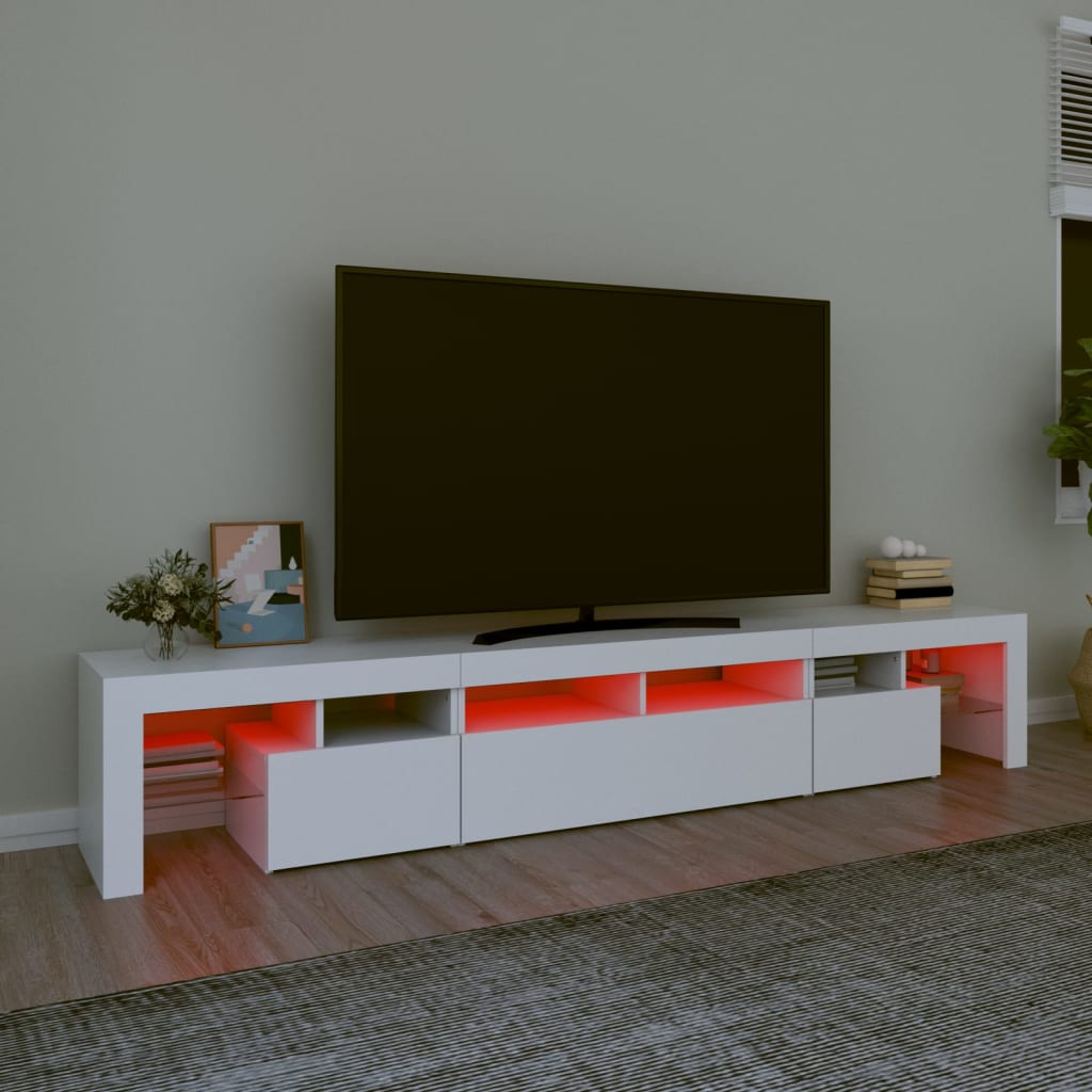 TV-Møbel Hvit TV-benk med LED-lys 230x36,5x40 cm