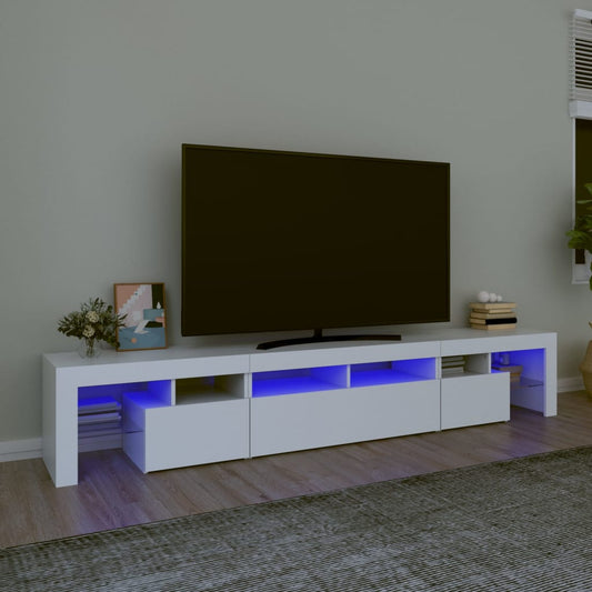TV-Møbel Hvit TV-benk med LED-lys 230x36,5x40 cm