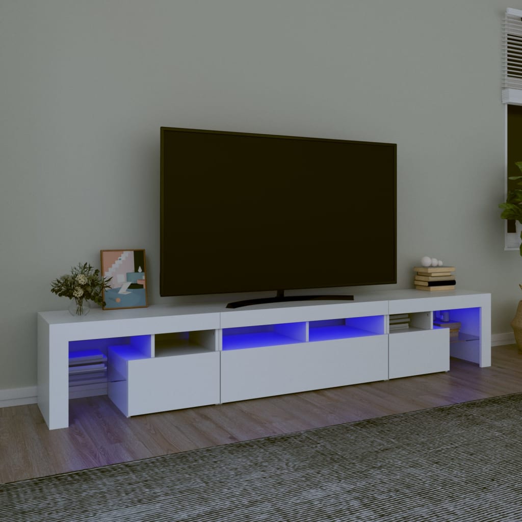 TV-Møbel Hvit TV-benk med LED-lys 230x36,5x40 cm