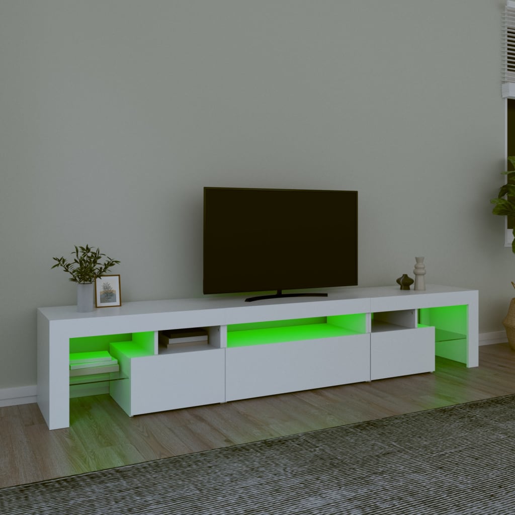 TV-Møbel Hvit TV-benk med LED-lys 215x36,5x40 cm