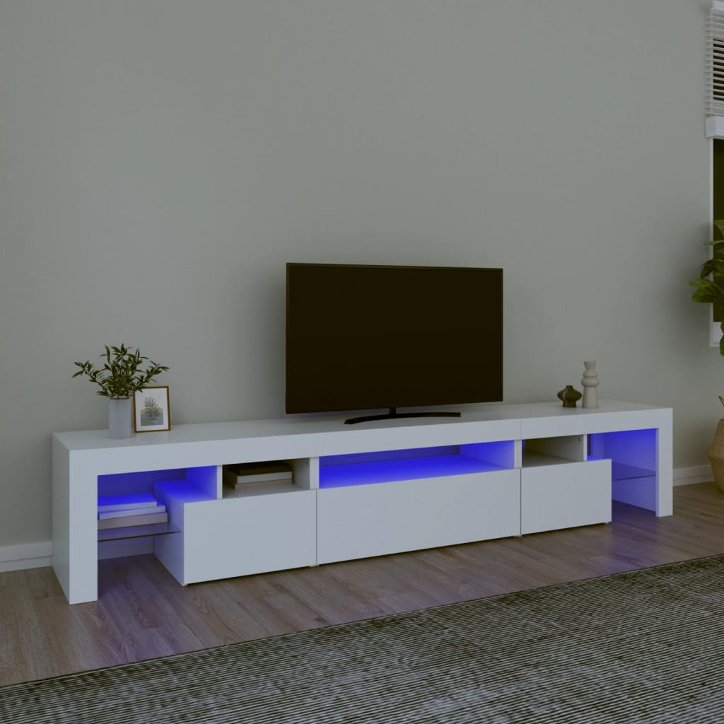 TV-Møbel Hvit TV-benk med LED-lys 215x36,5x40 cm
