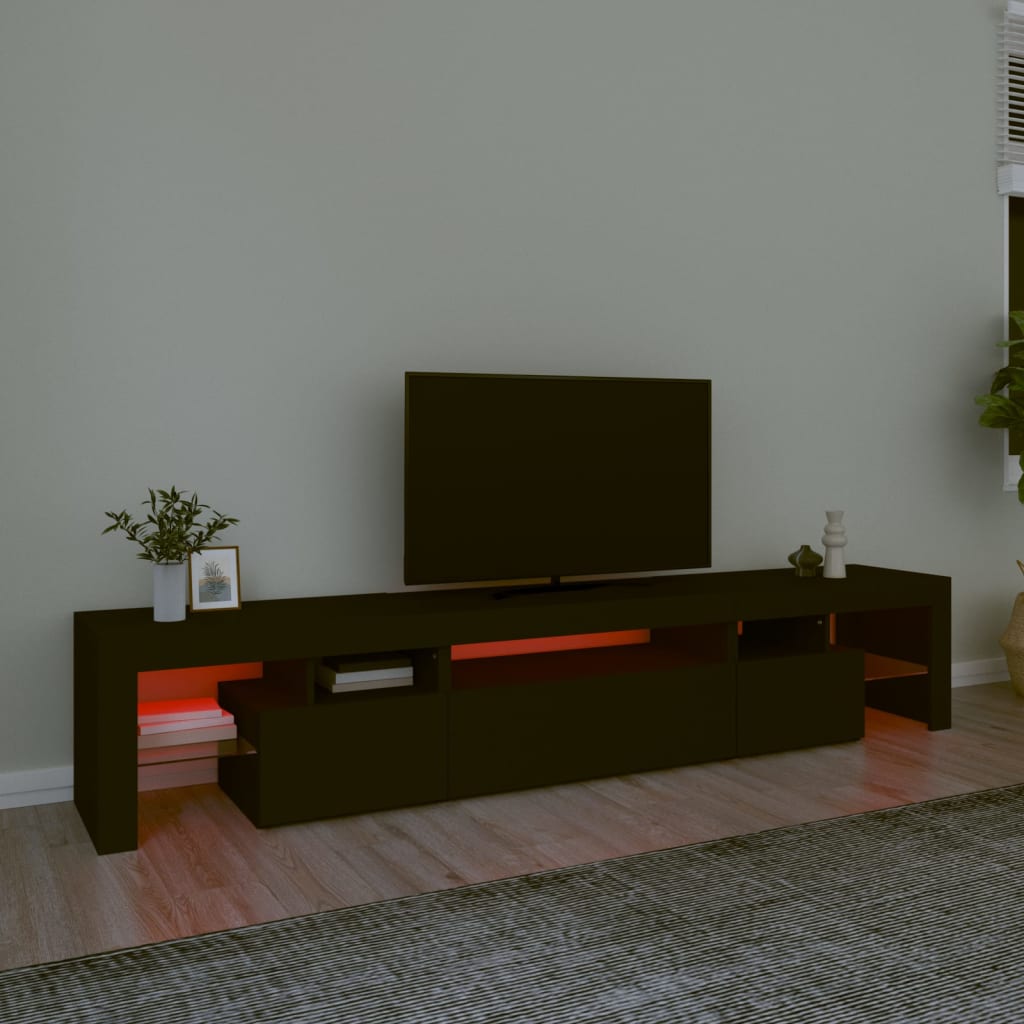 TV-Møbel Svart TV-benk med LED-lys 215x36,5x40 cm
