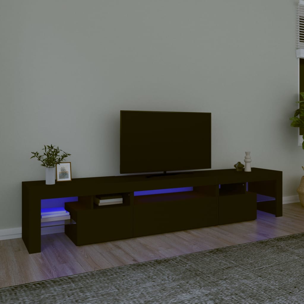 TV-Møbel Svart TV-benk med LED-lys 215x36,5x40 cm