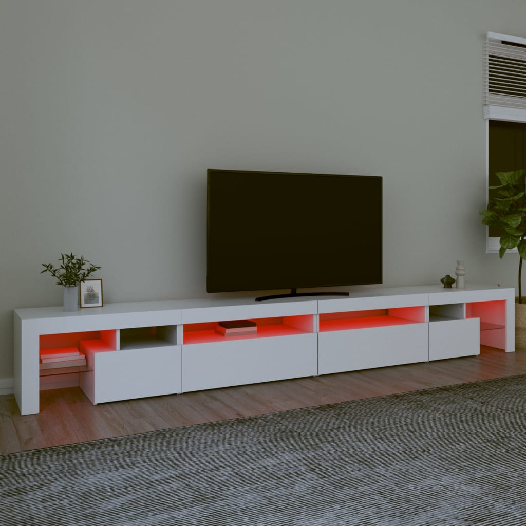 TV-Møbel Hvit TV-benk med LED-lys 290x36,5x40 cm