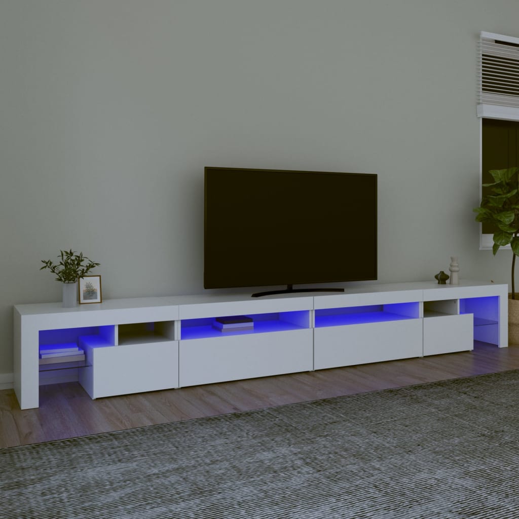 TV-Møbel Hvit TV-benk med LED-lys 290x36,5x40 cm