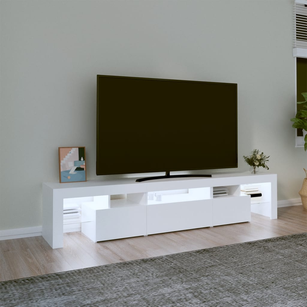TV-Møbel Hvit TV-benk med LED-lys 200x36,5x40 cm