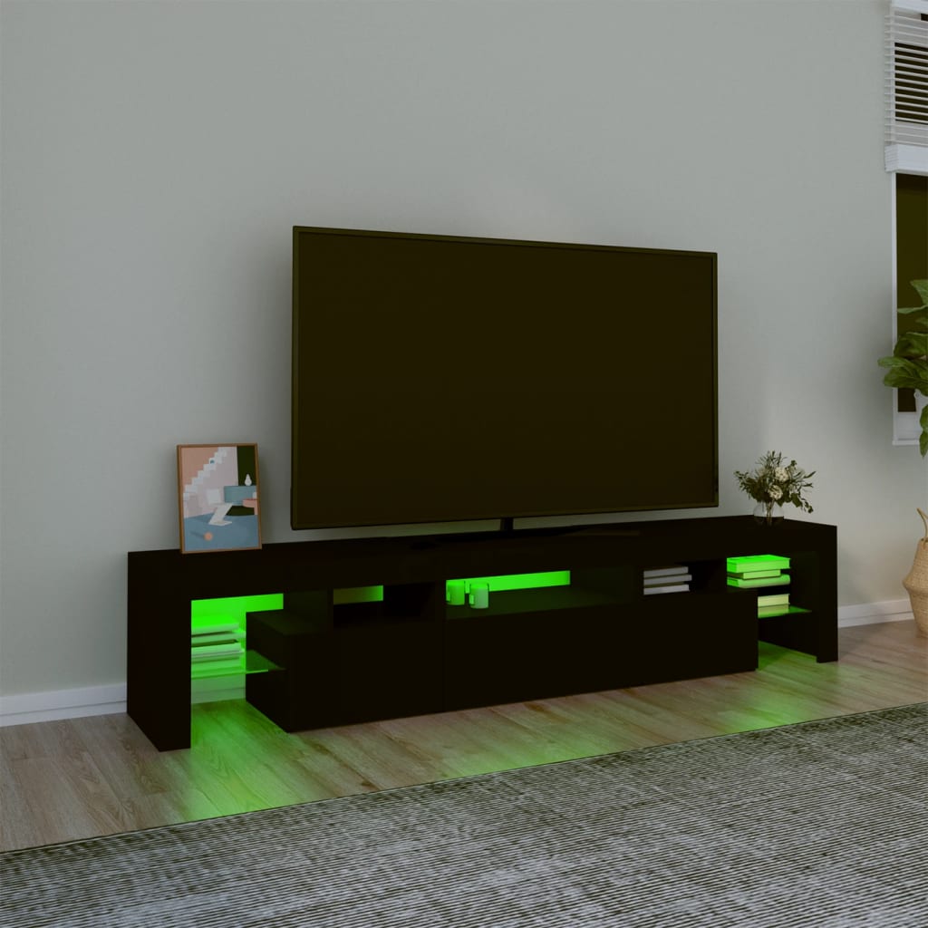 TV-Møbel Svart TV-benk med LED-lys 200 x 36,5 x 40 cm
