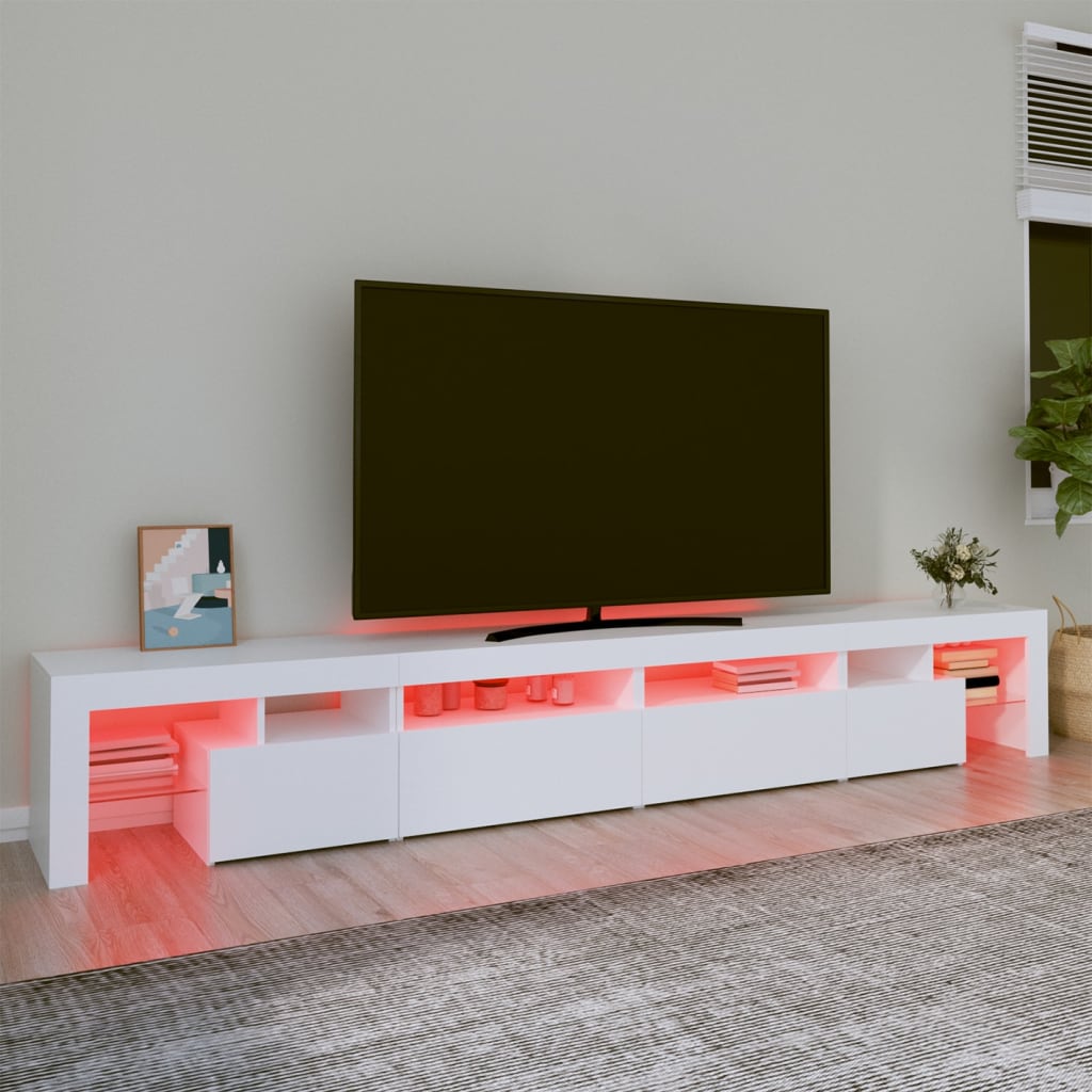 TV-Møbel Hvit TV-benk med LED-lys 260x36,5x40 cm