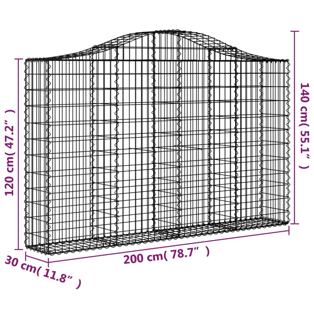 Gabionkurv buet 200x30x120/140 cm galvanisert jern