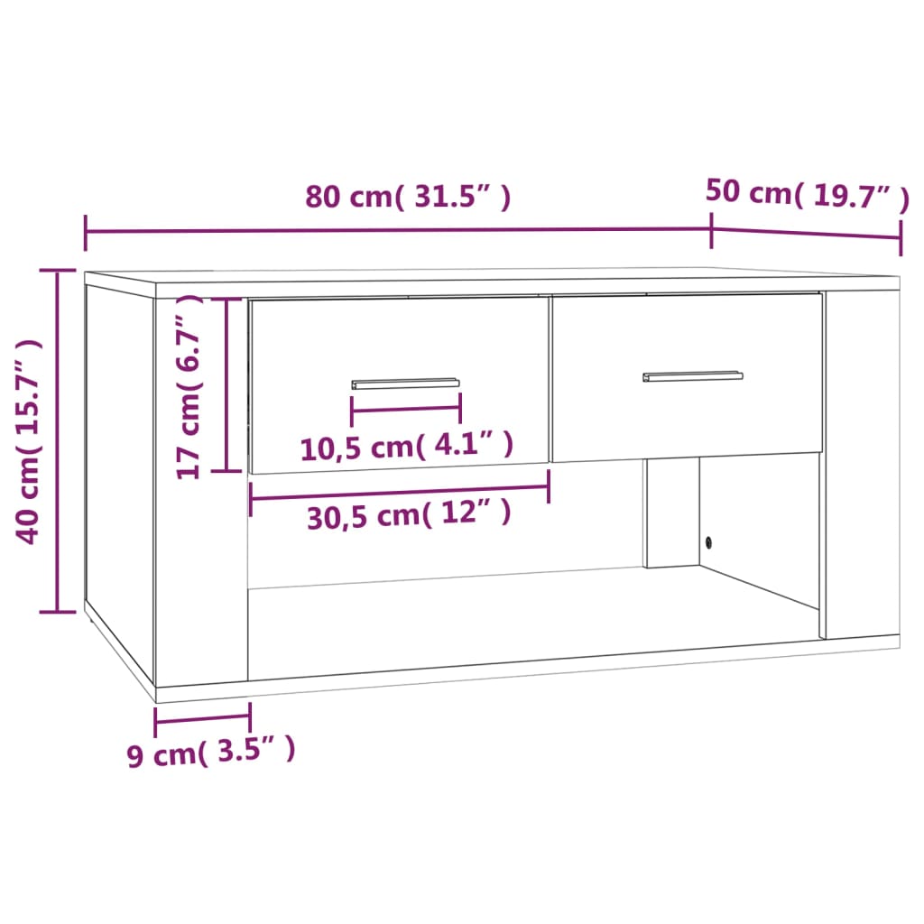Salongbord Sofabord Hvit 80x50x40 cm
