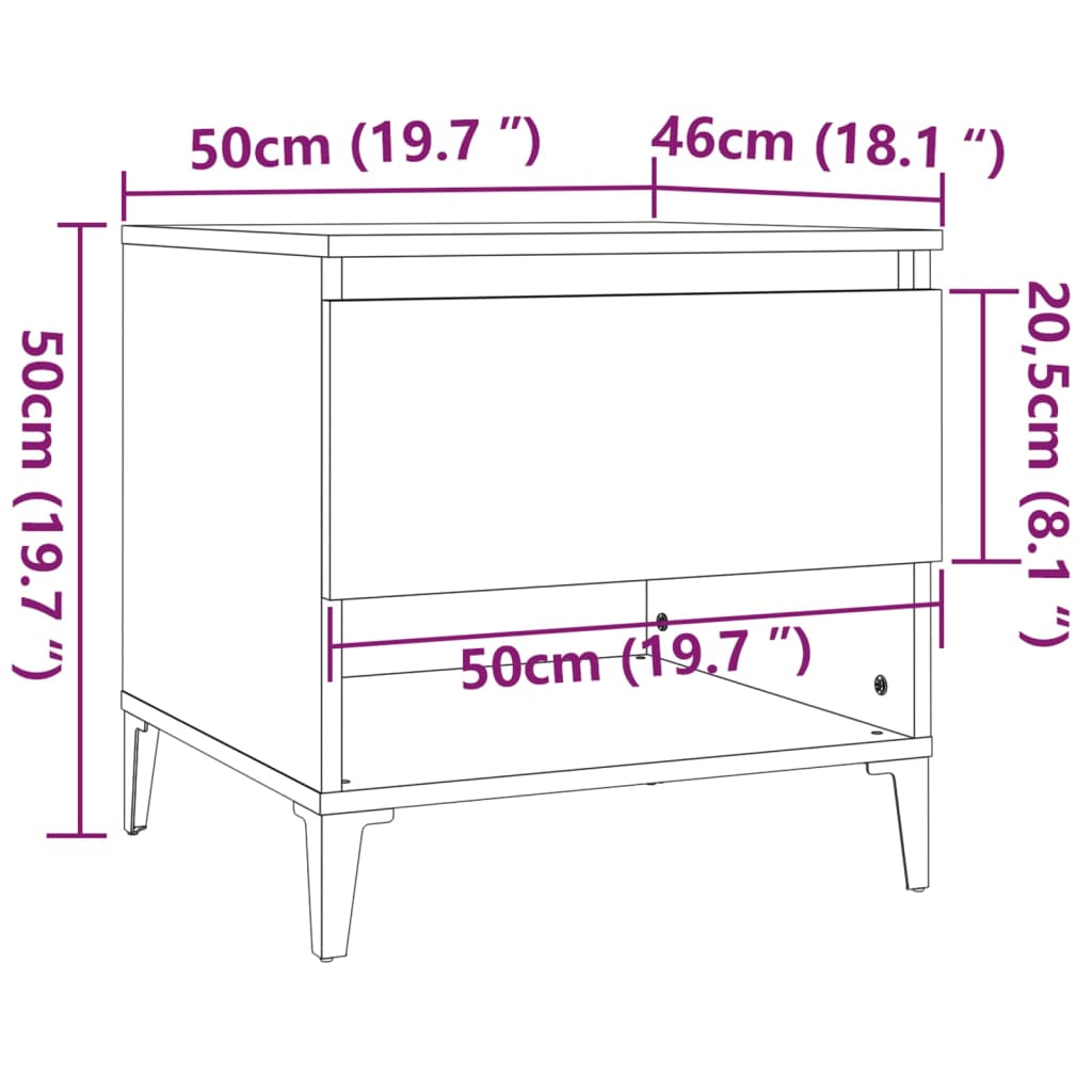 Sidebord Hvit 2 stk 50x46x50 cm