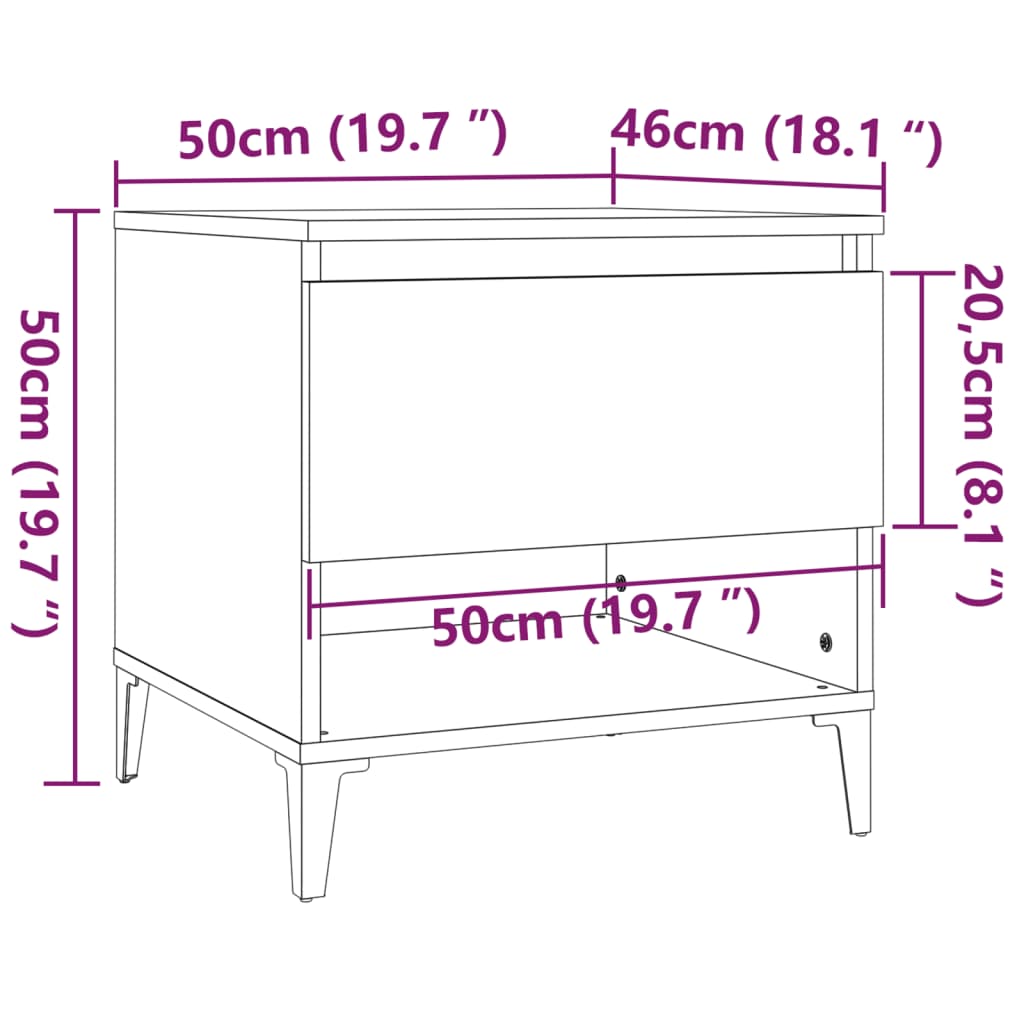 Sidebord Høyglans Hvit 2 stk 50x46x50 cm