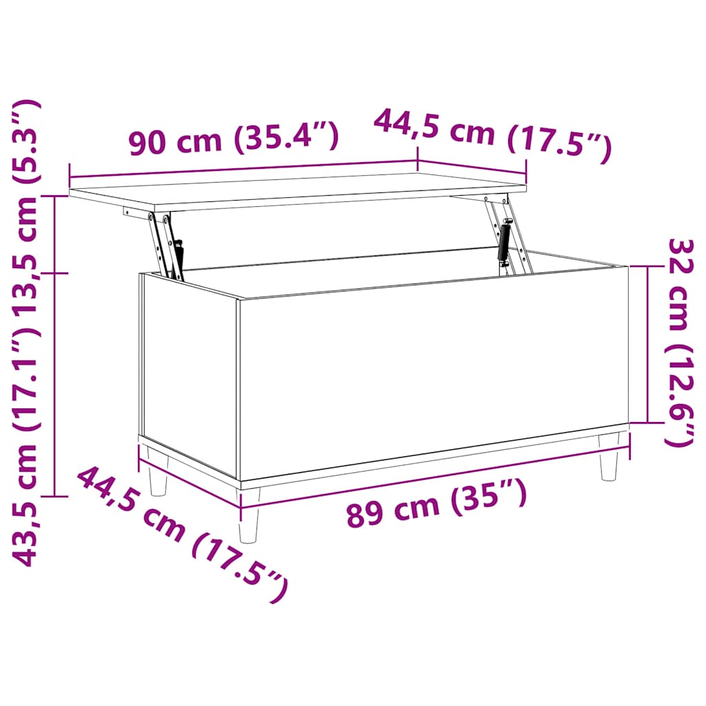 Salongbord hvit 90x44,5x45 cm konstruert tre