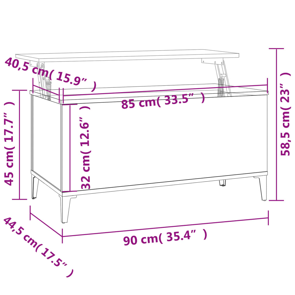 Salongbord Sofabord Høyglans Hvit 90x44,5x45 cm