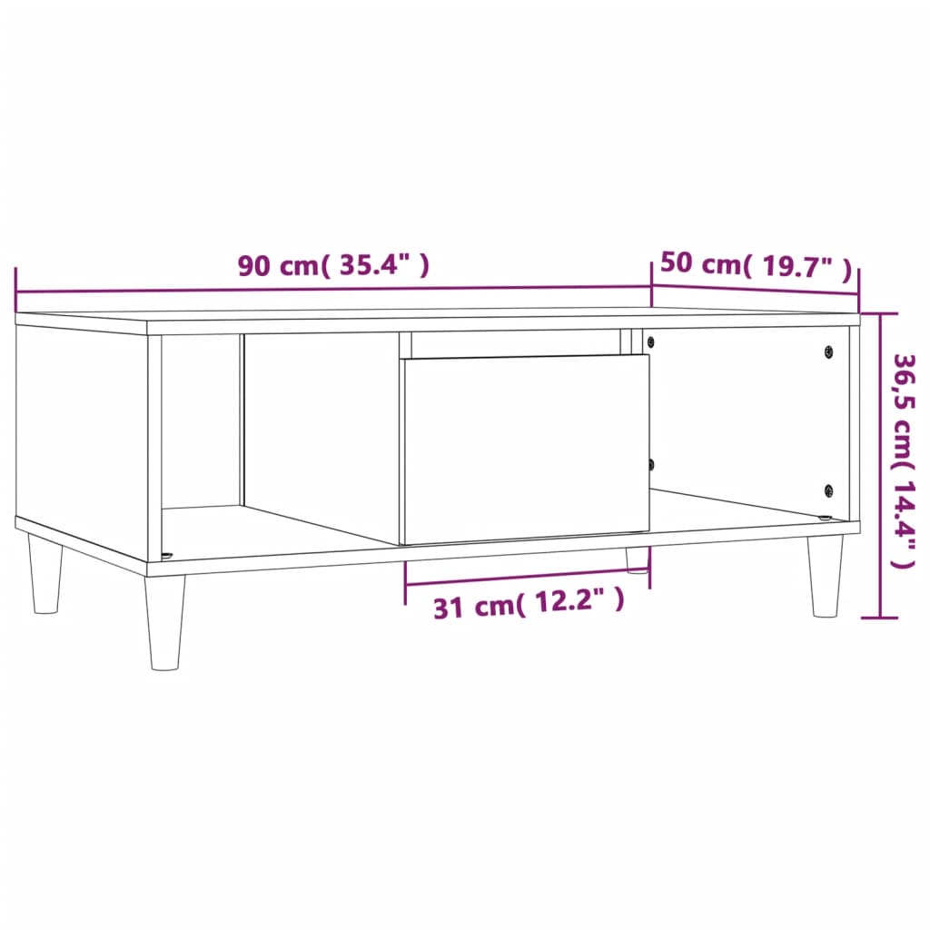 Salongbord Sofabord Sonoma Eik 90x50x36,5 cm