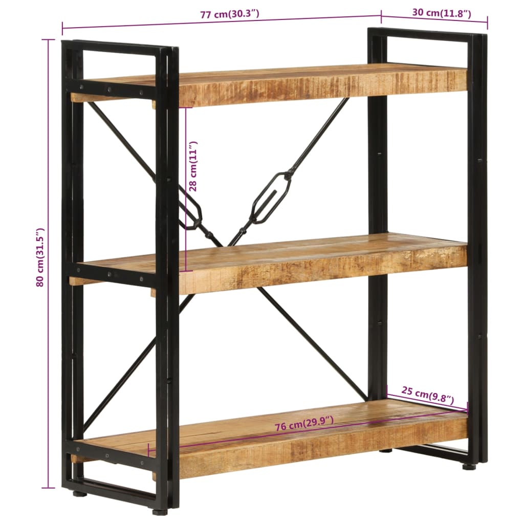 Bokhylle Tre 3 etasjer 77x30x80 cm heltre mango