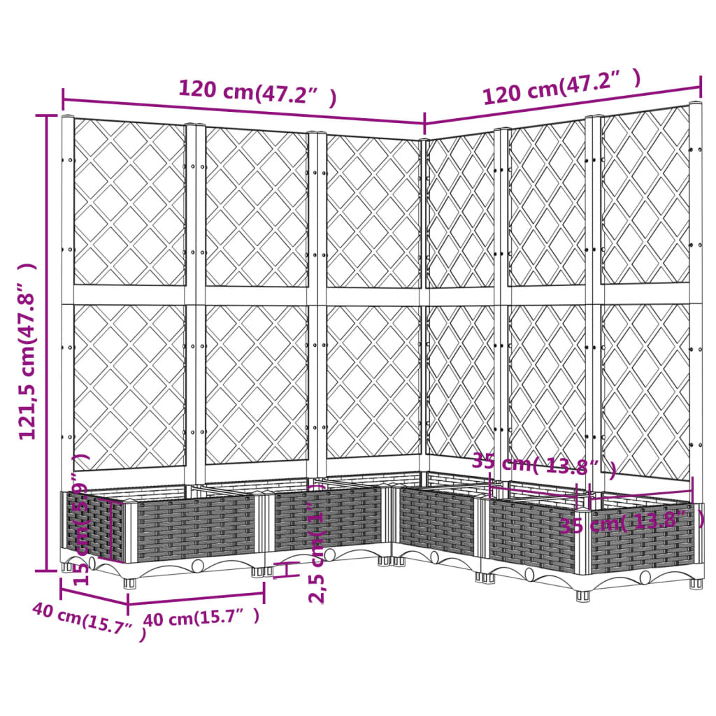 Hageespaljé Plantekasse PP med espalier lysegrå 120x120x121,5 cm