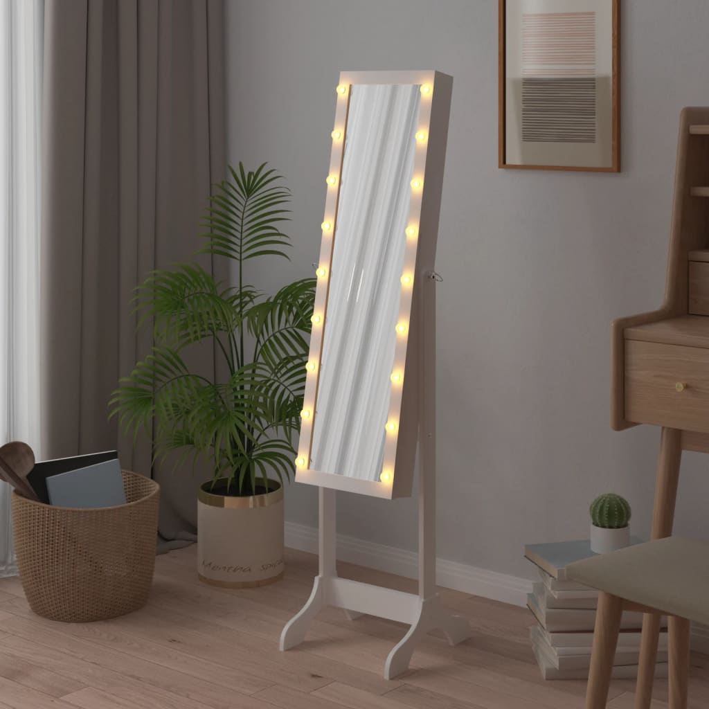 Veggspeil Hvit Frittstående speil med LED 34x37x146 cm