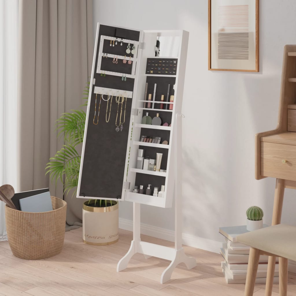 Veggspeil Hvit Frittstående speil med LED 34x37x146 cm