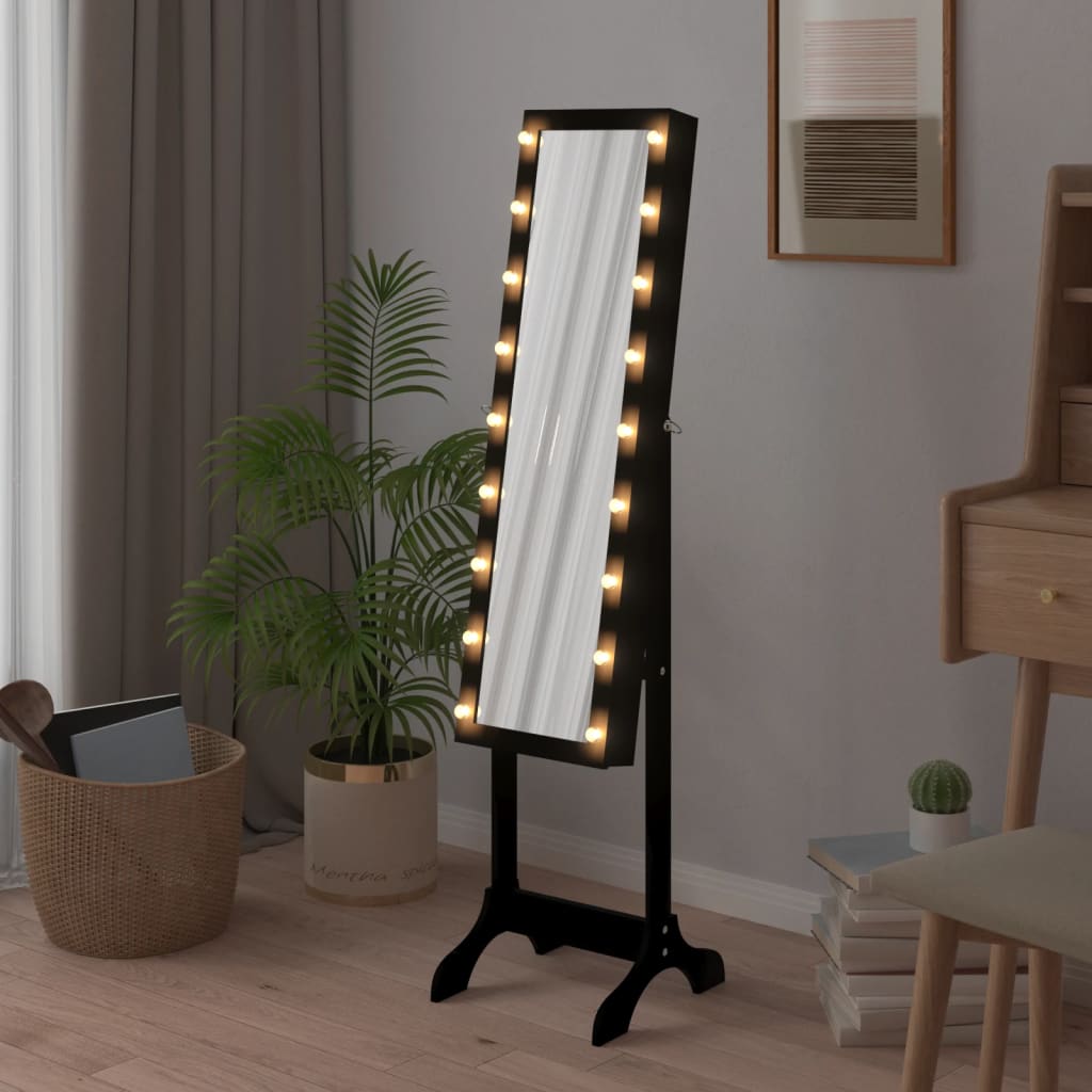 Veggspeil Svart Frittstående speil med LED 34x37x146 cm