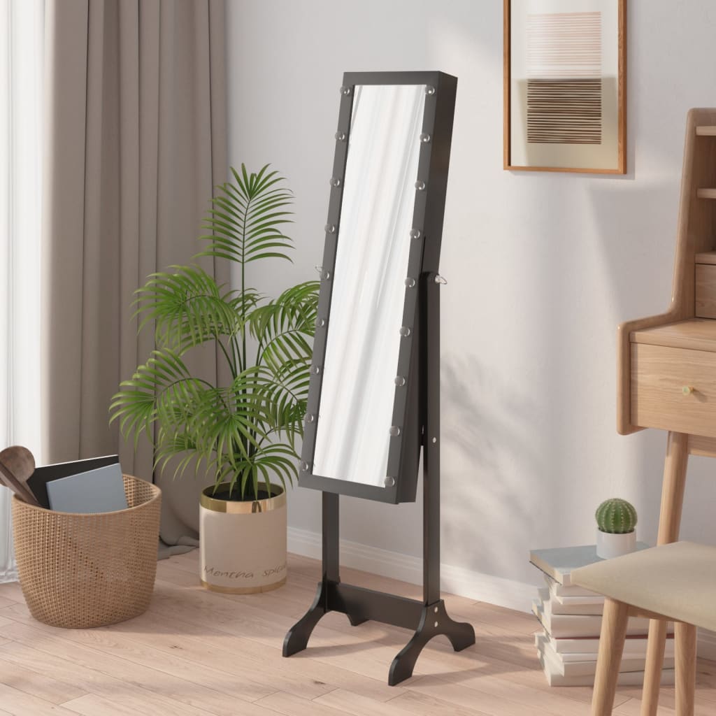 Veggspeil Svart Frittstående speil med LED 34x37x146 cm