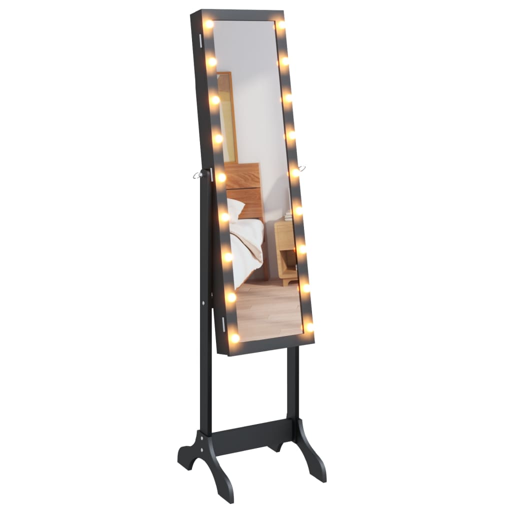 Veggspeil Svart Frittstående speil med LED 34x37x146 cm