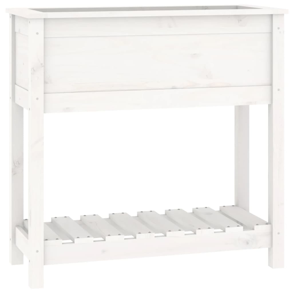 Utendørs Blomsterkasse Plantekasse Tre med hylle Hvit 82,5x34,5x81 cm heltre furu