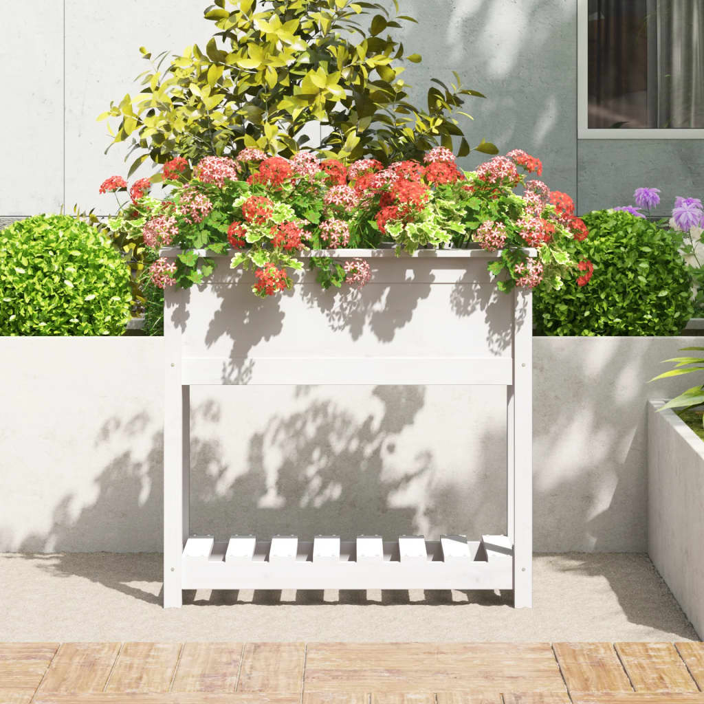 Utendørs Blomsterkasse Plantekasse Tre med hylle Hvit 82,5x34,5x81 cm heltre furu