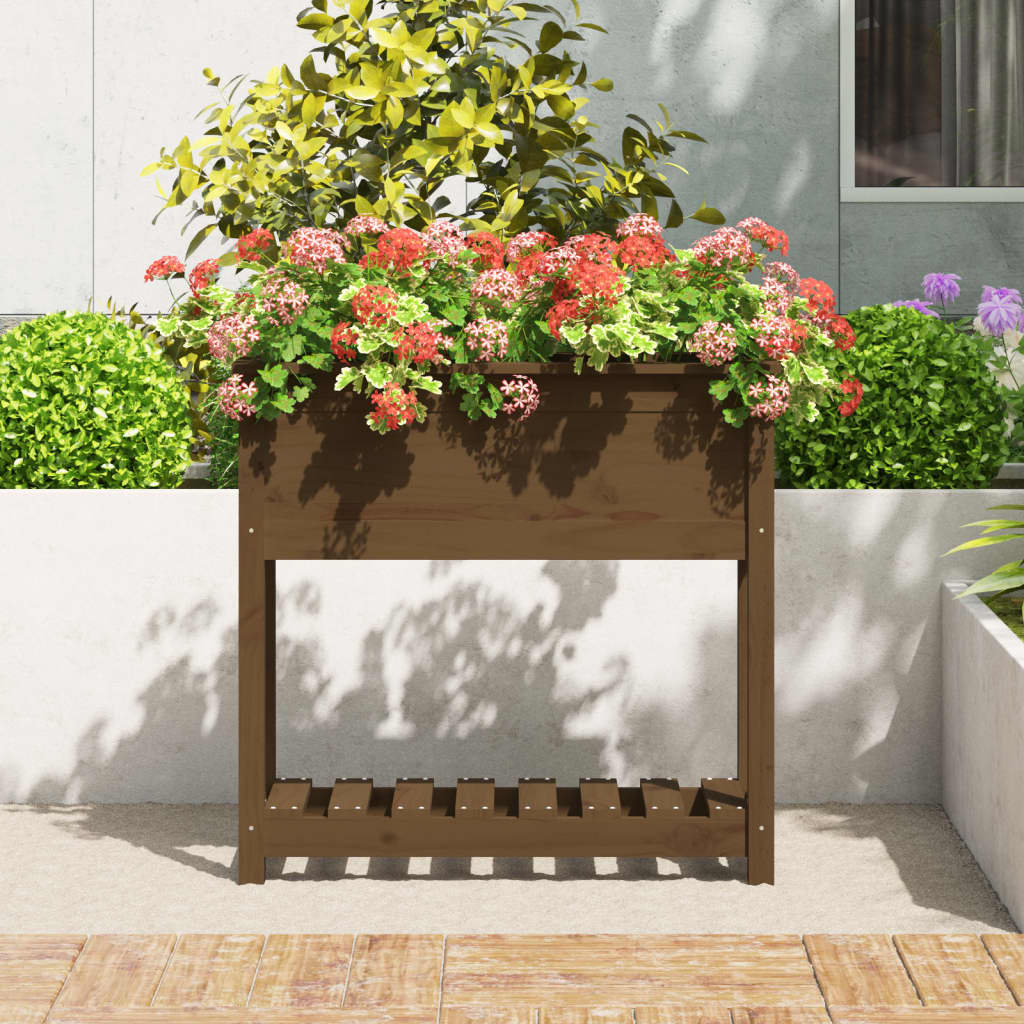 Utendørs Blomsterkasse Plantekasse Tre med hylle Honningbrun 82,5x34,5x81 cm heltre furu