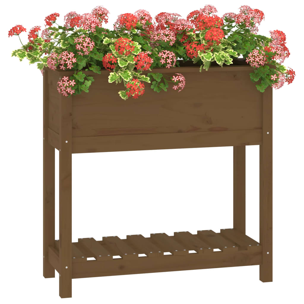 Utendørs Blomsterkasse Plantekasse Tre med hylle Honningbrun 82,5x34,5x81 cm heltre furu