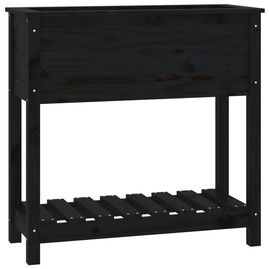 Utendørs Blomsterkasse Plantekasse Tre med hylle Svart 82,5x34,5x81 cm heltre furu