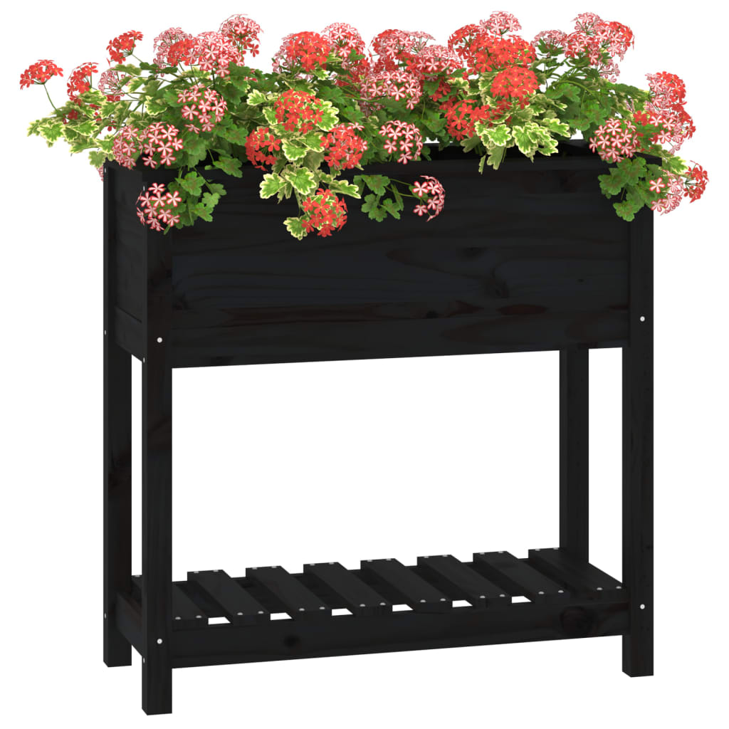 Utendørs Blomsterkasse Plantekasse Tre med hylle Svart 82,5x34,5x81 cm heltre furu