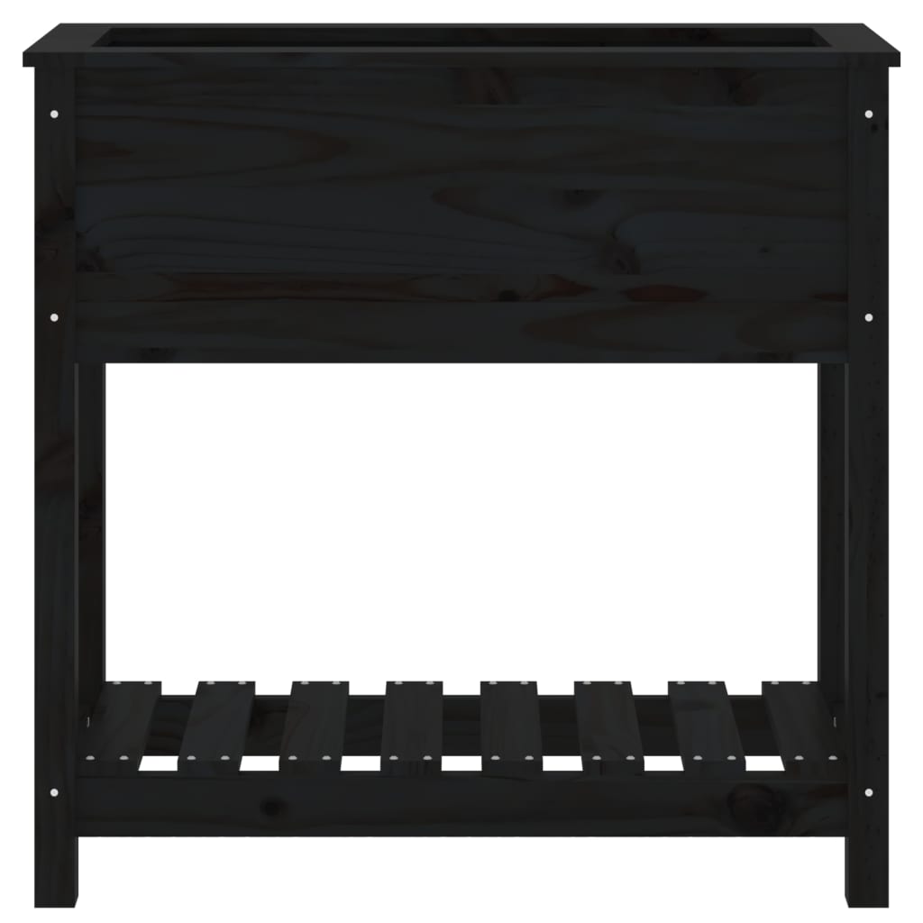 Utendørs Blomsterkasse Plantekasse Tre med hylle Svart 82,5x34,5x81 cm heltre furu