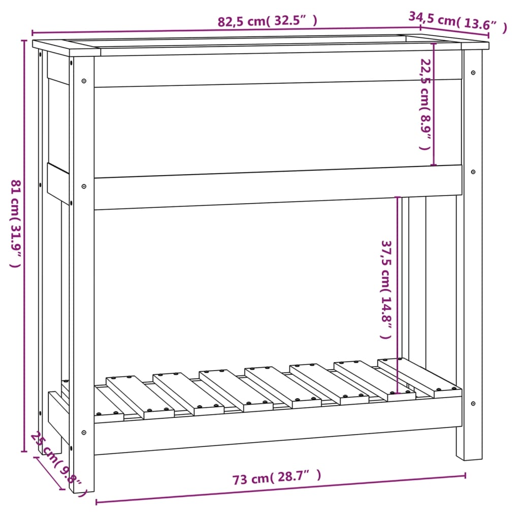 Utendørs Blomsterkasse Plantekasse Tre med hylle Svart 82,5x34,5x81 cm heltre furu