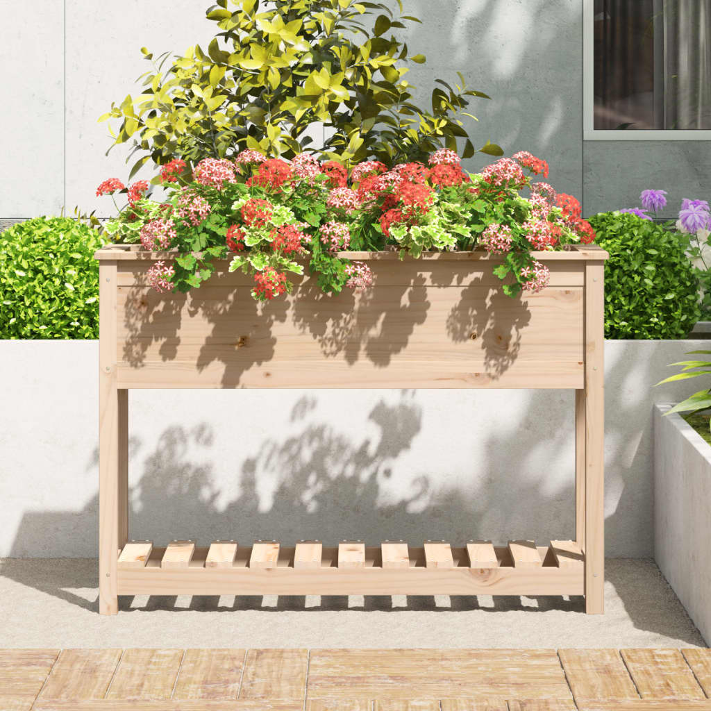 Utendørs Blomsterkasse Plantekasse Tre med hylle 111,5x34,5x81 cm heltre furu