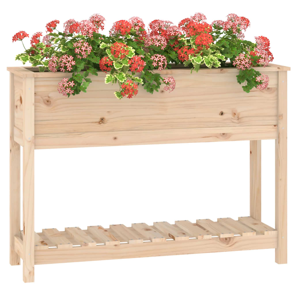 Utendørs Blomsterkasse Plantekasse Tre med hylle 111,5x34,5x81 cm heltre furu