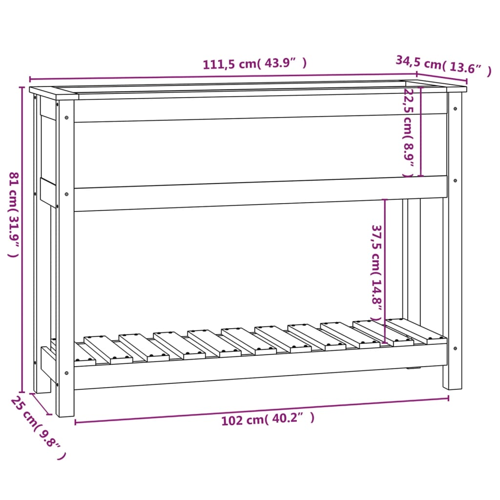 Utendørs Blomsterkasse Plantekasse Tre med hylle 111,5x34,5x81 cm heltre furu