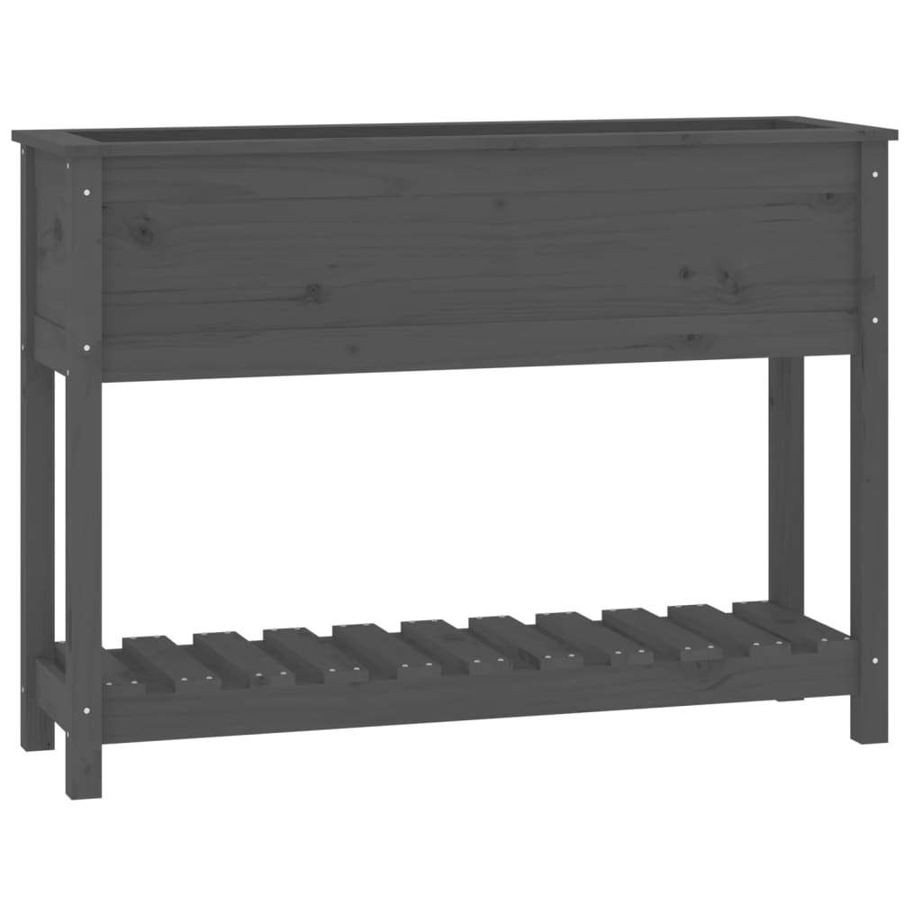 Utendørs Blomsterkasse Plantekasse Tre med hylle Grå 111,5x34,5x81 cm heltre furu