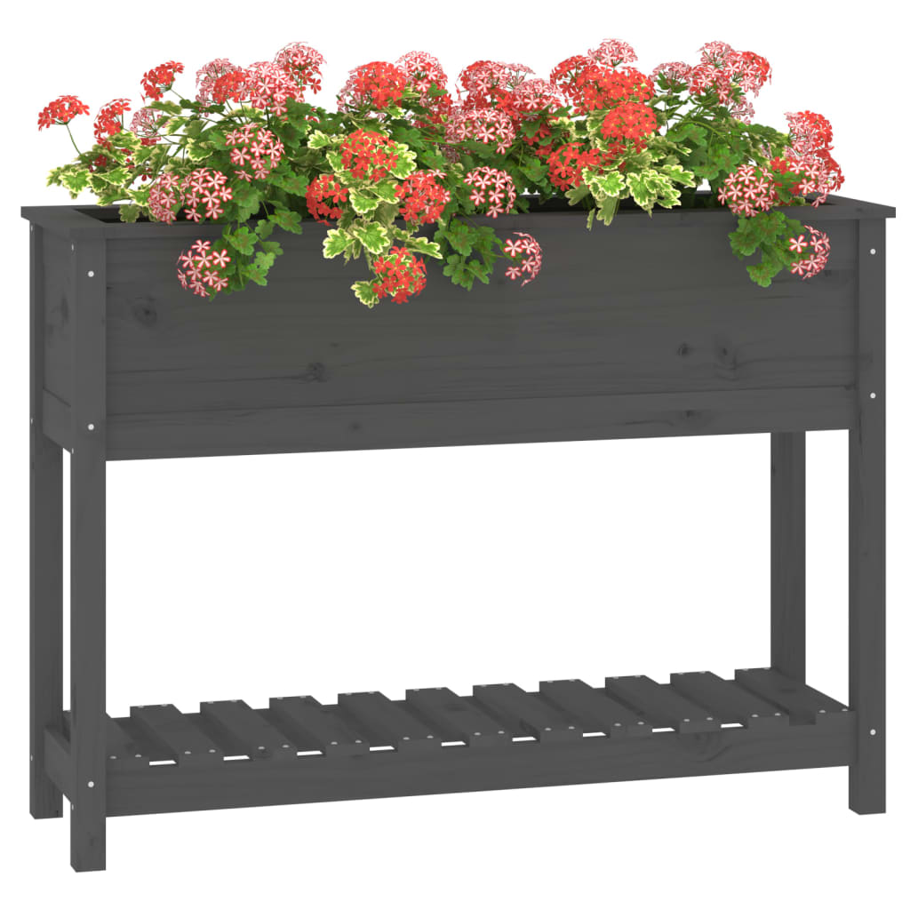 Utendørs Blomsterkasse Plantekasse Tre med hylle Grå 111,5x34,5x81 cm heltre furu