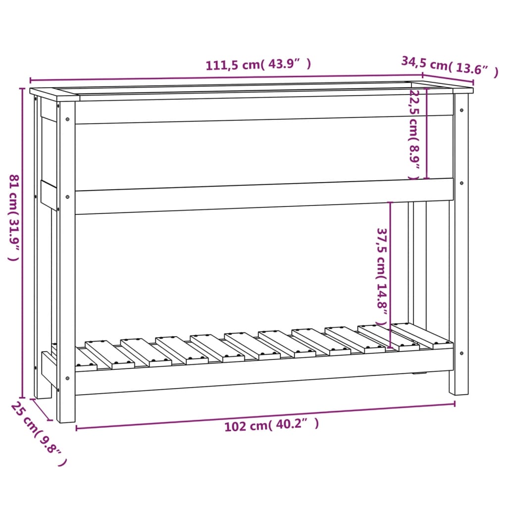 Utendørs Blomsterkasse Plantekasse Tre med hylle Grå 111,5x34,5x81 cm heltre furu