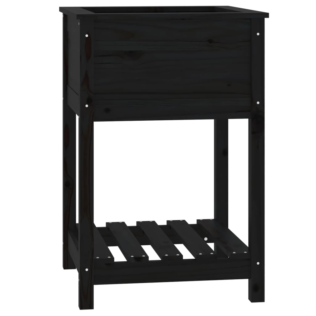 Utendørs Blomsterkasse Plantekasse Tre med hylle Svart 54x54x81 cm heltre furu