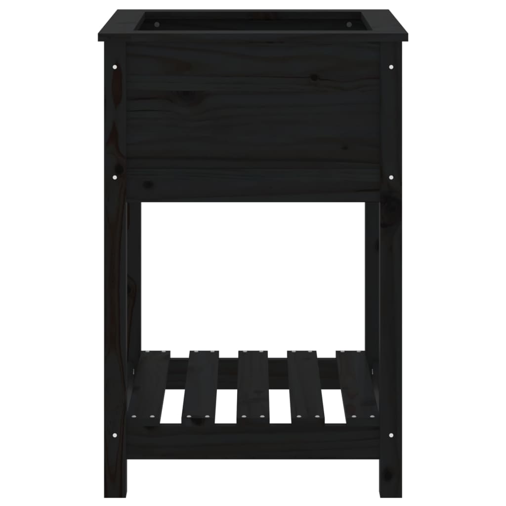 Utendørs Blomsterkasse Plantekasse Tre med hylle Svart 54x54x81 cm heltre furu