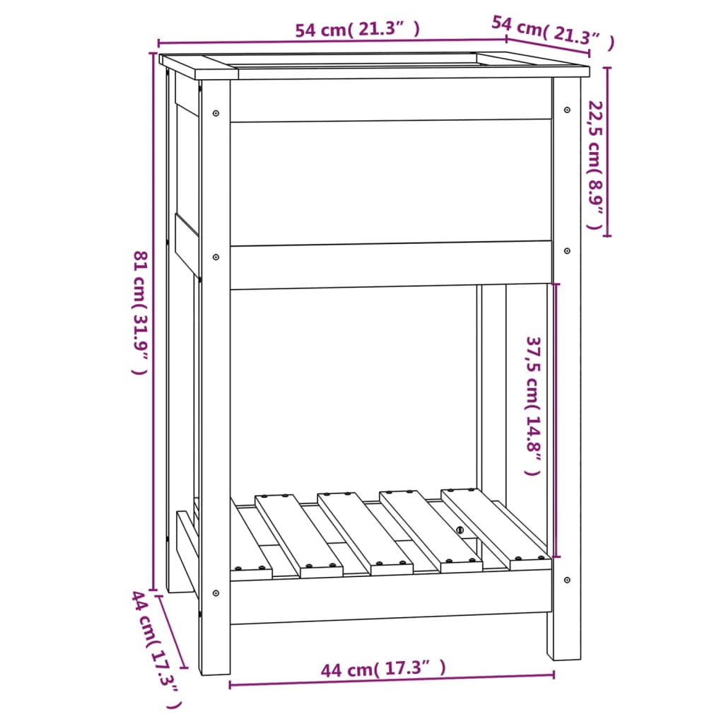 Utendørs Blomsterkasse Plantekasse Tre med hylle Svart 54x54x81 cm heltre furu