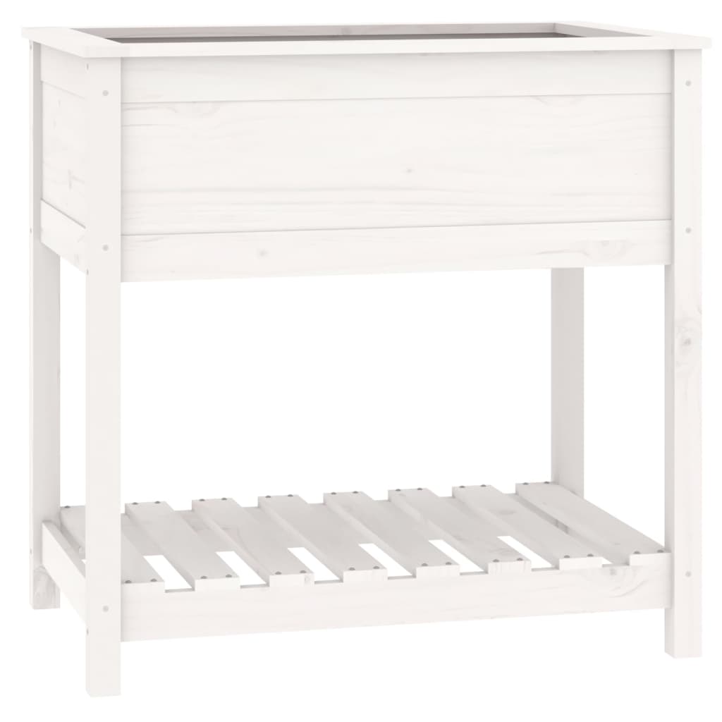 Utendørs Blomsterkasse Plantekasse Tre med hylle Hvit 82,5x54x81 cm heltre furu