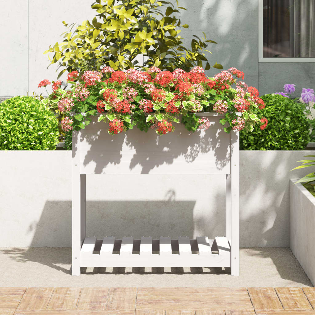 Utendørs Blomsterkasse Plantekasse Tre med hylle Hvit 82,5x54x81 cm heltre furu