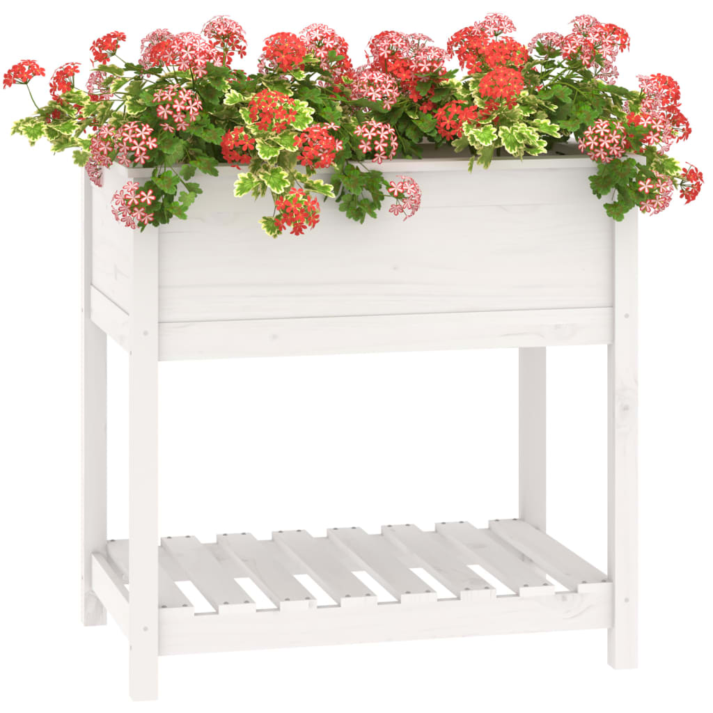 Utendørs Blomsterkasse Plantekasse Tre med hylle Hvit 82,5x54x81 cm heltre furu