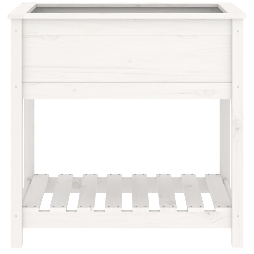 Utendørs Blomsterkasse Plantekasse Tre med hylle Hvit 82,5x54x81 cm heltre furu