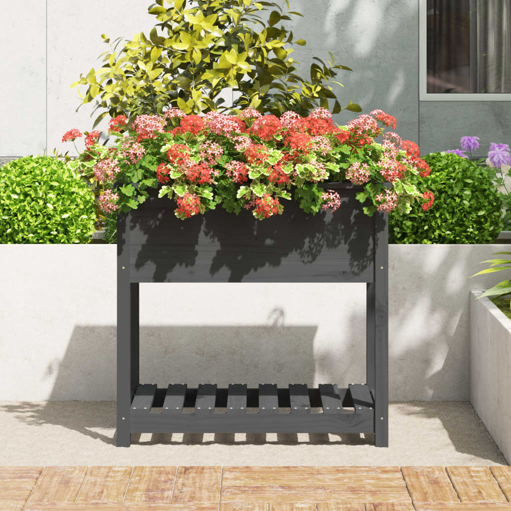 Utendørs Blomsterkasse Plantekasse Tre med hylle Svart 82,5x54x81 cm heltre furu
