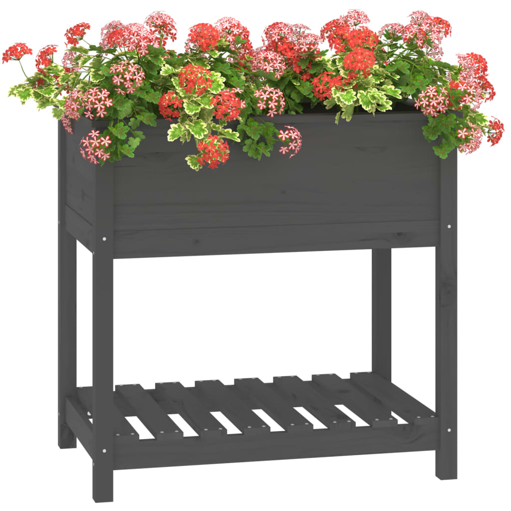 Utendørs Blomsterkasse Plantekasse Tre med hylle Svart 82,5x54x81 cm heltre furu