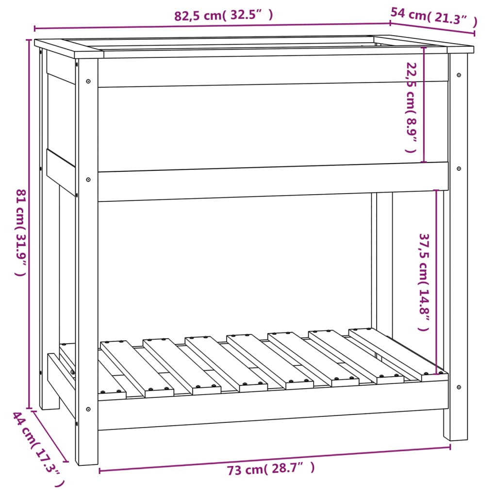 Utendørs Blomsterkasse Plantekasse Tre med hylle Svart 82,5x54x81 cm heltre furu